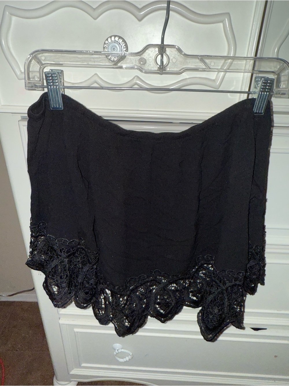 Black Lace-Hem Women’s Off the Shoulder Shirt